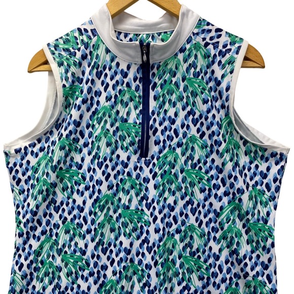 Pebble Beach Tops - Pebble Beach Dry-Luxe Performance Golf Top Womens XL Blue Green Tropical 1/4 Zip